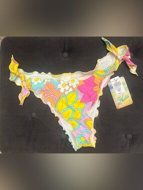 Hobie Pink Yellow Floral Bikini Bottom with Turquoise Trim